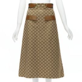 GUCCI Aria GG monogram crystal brown leather horsebit A-line midi skirt IT38 XS eBay at eBay