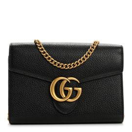 GUCCI Calfskin GG Marmont Chain Wallet Black 1675151 FASHIONPHILE at Fashionphile
