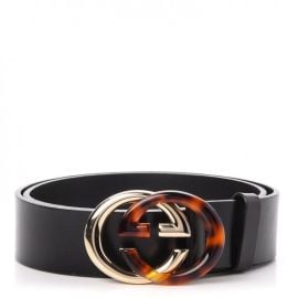 GUCCI Calfskin Tortoise Gold Interlocking G Belt 85 34 Black 259230 FASHIONPHILE at Fashionphile