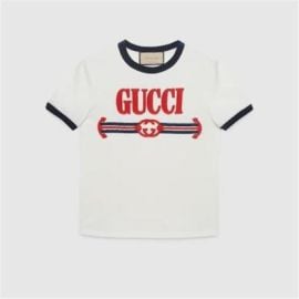 GUCCI Ecru Interlocking G Web Logo Embroidered Ringer T Shirt Size M 850 eBay at eBay