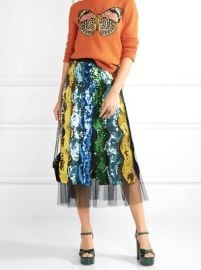 GUCCI Fall 2016 Multicolor Rainbow Sequin Black Tulle Womens Pleated Midi Skirt eBay at eBay