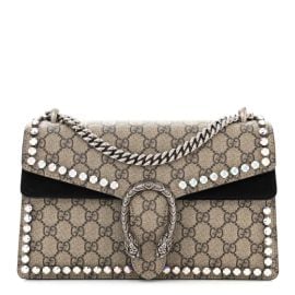 GUCCI GG Supreme Monogram Crystal Small Dionysus Shoulder Bag Black 1484476 FASHIONPHILE at Fashionphile