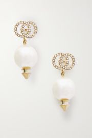 GUCCI GG gold-tone crystal and faux pearl earrings NET-A-PORTER at Net a Porter