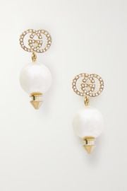 GUCCI GG gold-tone crystal and faux pearl earrings NET-A-PORTER at Net a Porter