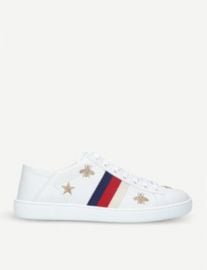 GUCCI New Ace bee-embroidered leather trainers at Selfridges