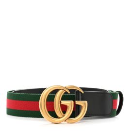 GUCCI Nylon Calfskin Double G Web 40mm Belt 80 32 Green Red Cocoa 1189936 FASHIONPHILE at Fashionphile