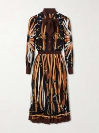 GUCCI Tie-detailed pleated printed silk midi dress at Net a Porter