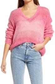 GUESS Ariane V-Neck Sweater in Washed Out Navy Multi at Nordstrom