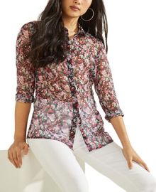 GUESS Clouis Sheer Printed Shirt  Reviews - Tops - Women - Macys at Macys