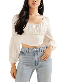 GUESS Cropped Bustier Blouson Top - Macys at Macys