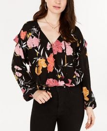 GUESS Floral-Print Long-Sleeve Top   Reviews - Tops - Juniors - Macy s at Macys