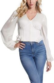 GUESS Hamiri Long Sleeve Corset Blouse at Nordstrom