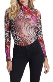 GUESS Kamaria Mesh Turtleneck Top at Nordstrom