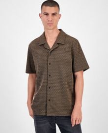 GUESS Marcos Short Sleeve Jacquard Pattern Button-Front Camp Shirt - Macys at Macys