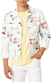 GUESS Men39s Collage Print Denim Jacket at Mens Clothing store at Amazon