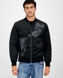 GUESS Mens Fulham Velvet Embroidered Zip-Front Bomber Jacket - Macys at Macys