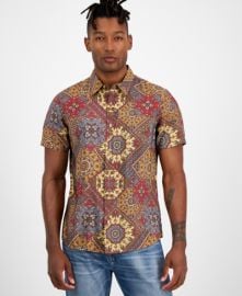 GUESS Mens Printed Short-Sleeve Shirt - Macys at Macys