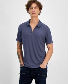 GUESS Mens Union Zipper Ribbed Short Sleeve Polo Shirt - Macys at Macys