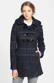 GUESS Plaid Toggle Front Coat with Removable Hood at Nordstrom