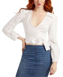 GUESS Sandra Cotton Wrap Top Reviews - Tops - Women - Macys at Macys