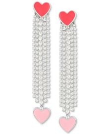 GUESS Silver-Tone Crystal Enamel Heart Linear Drop Earrings - Macys at Macys