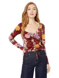 GUESS Women s Mikah Floral Paisley Ruched Top at Amazon