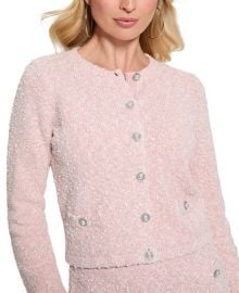 GUESS Womens Dorothy Boucle Cropped Cardigan - Macys at Macys
