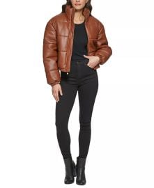 GUESS Womens Faux-Leather Puffer Coat Reviews - Coats Jackets - Women - Macys at Macys