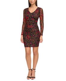 GUESS Womens Floral-Print Long-Sleeve Mini Dress - Macys at Macys