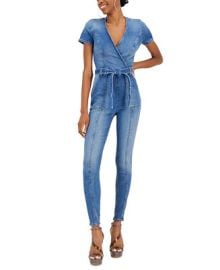 GUESS Womens Leslie Short-Sleeve Tie-Waist Jumpsuit - Macys at Macys