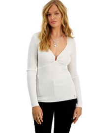 GUESS Womens Nicole Plunge-Neck Ribbed Sweater - Macys at Macys