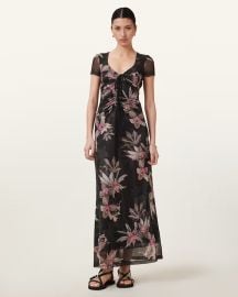 Gabby Floral Print Mesh Maxi Dress ADENA BLACK ALLSAINTS US at All Saints