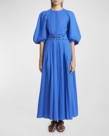 Gabriela Hearst Elea Puff-Sleeve Belted Pleated Maxi Dress at Neiman Marcus