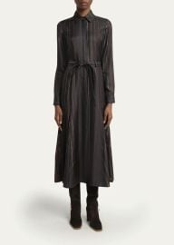Gabriela Hearst Galway Striped Silk Belted Midi Shirtdress - at Bergdorf Goodman