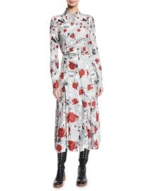 Gabriela Hearst Jane Button-Front Long-Sleeve Newspaper  amp  Rose Print Shirtdress at Neiman Marcus