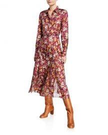 Gabriela Hearst Jane Mythical Print Button-Front Long-Sleeve Belted Silk Shirtdress at Neiman Marcus