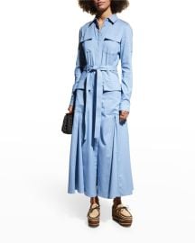 Gabriela Hearst Meyer Belted Midi Cotton-Silk Shirtdress at Neiman Marcus