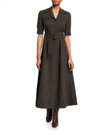 Gabriela Hearst Simone Belted Wool A-Line Midi Dress at Neiman Marcus