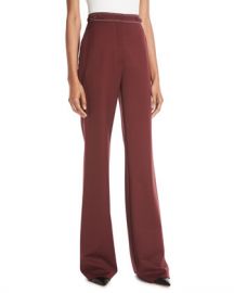 Gabriela Hearst Vesta High-Waist Wide-Leg Wool Pants w  Contrast Topstitching at Neiman Marcus