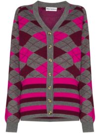 Gabriella Argyle Knit Cardigan In Grey by Molly Goddard at Farfetch