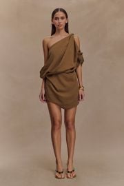 Gabriella Draped Mini Dress - Light Brown Marle vert MESHKI US at Meshki