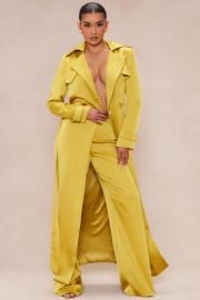 Gabriella Satin Trench Coat And Pant Set - Chartreuse Fashion Nova at Fashion Nova