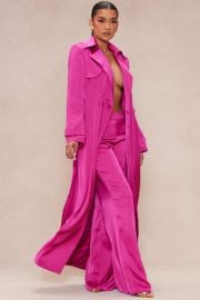 Gabriella Satin Trench Coat And Pant Set - Hot Pink Fashion Nova at Fashion Nova