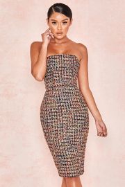 Gabrielle Multi Colour Tweed Strapless Dress at House of CB