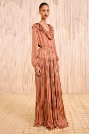 Gaelle Silk High Waist Maxi Skirt - Desert Rose Dusty Pink Satin Tiered Maxi Skirt - Ulla Johnson at Ulla Johnson