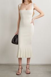 Galvan Atalanta Pleated Stretch knit Midi Dress in Cream at Net a Porter