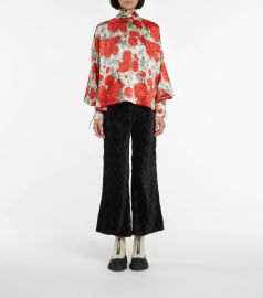 Ganni - Floral stretch-silk turtleneck blouse at Mytheresa