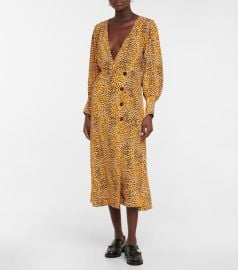 Ganni - Leopard-print crpe midi dress at Mytheresa