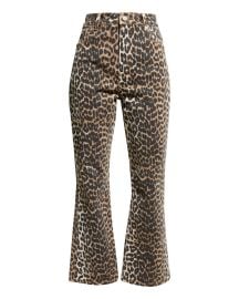 Ganni Betzy Leopard Cropped Bootcut Jeans at Neiman Marcus