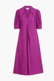 Ganni Cotton Poplin V Neck Dress in Purple Wine at The Outnet